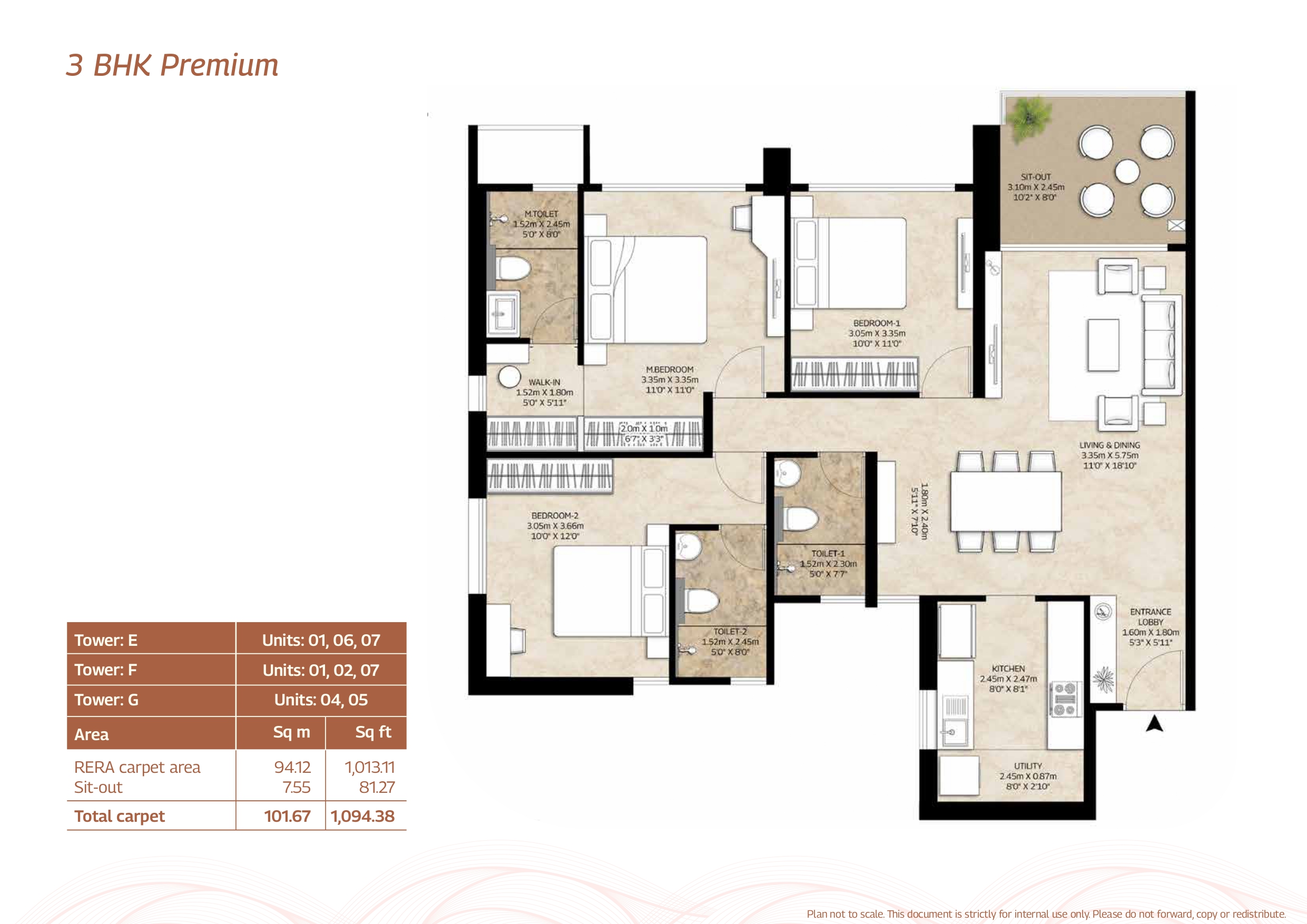 3 BHK 1085-1094 sq.ft Floor Plan
